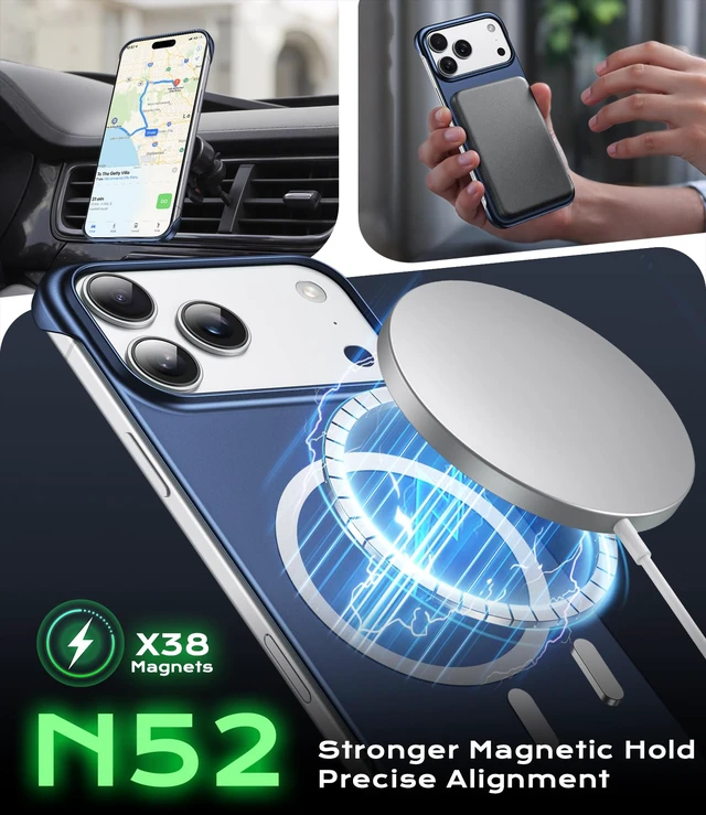 Alt view image 5 of 7 - Magnetic Frosted Frameless Case for iPhone 17 Pro Max, Navy Blue | Compatible with MagSafe, Metallic Finish, Hard PC Cover, Ultra Thin Lightweight Minimalist Borderless, Slim Fit, 6.9-Inch