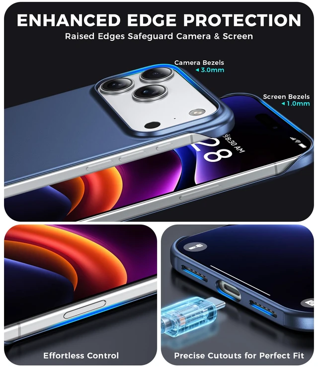 Alt view image 6 of 7 - Magnetic Frosted Frameless Case for iPhone 17 Pro Max, Navy Blue | Compatible with MagSafe, Metallic Finish, Hard PC Cover, Ultra Thin Lightweight Minimalist Borderless, Slim Fit, 6.9-Inch