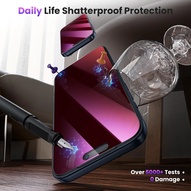 Alt view image 2 of 6 - for iPhone 17 Pro Max Privacy Screen Protector - Purple Gradient | Anti Blue Light, Eye Protection, Auto-Dust Removal, Shatterproof Tempered Glass Screen Protector 17 Pro Max,2 Pack