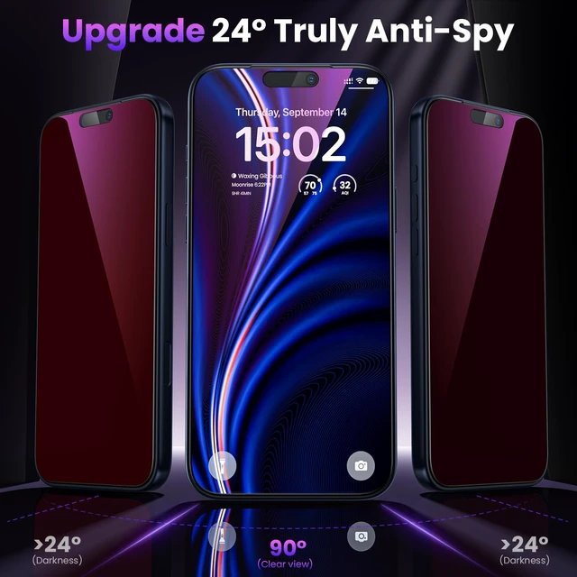Alt view image 3 of 6 - for iPhone 17 Pro Max Privacy Screen Protector - Purple Gradient | Anti Blue Light, Eye Protection, Auto-Dust Removal, Shatterproof Tempered Glass Screen Protector 17 Pro Max,2 Pack