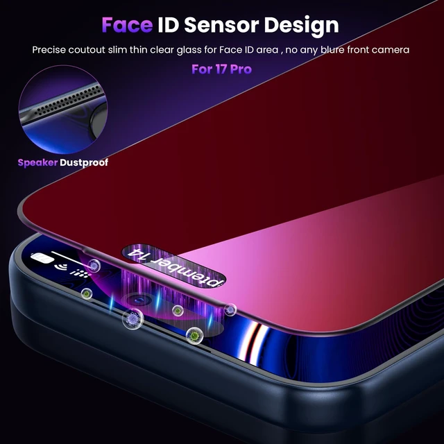 Alt view image 6 of 6 - for iPhone 17 Pro Max Privacy Screen Protector - Purple Gradient | Anti Blue Light, Eye Protection, Auto-Dust Removal, Shatterproof Tempered Glass Screen Protector 17 Pro Max,2 Pack