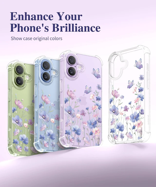 Alt view image 5 of 7 - for iPhone 17 Case Floral Clear Slim Women | Non-Yellowing, Screen Protector+Full Camera Protection, Shockproof Protective Case for iPhone 17 6.3", Bloomwing/Blue