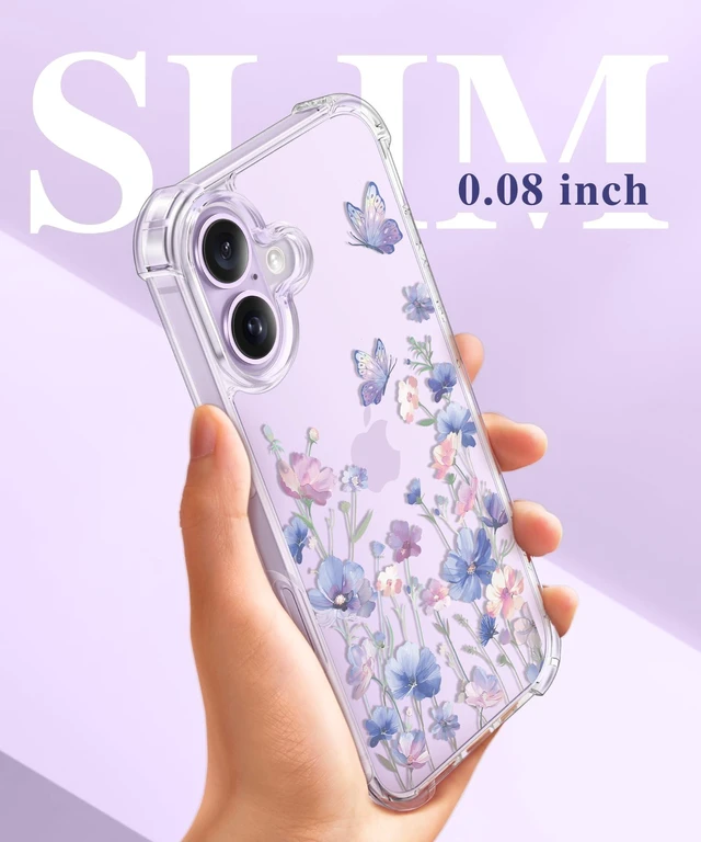 Alt view image 7 of 7 - for iPhone 17 Case Floral Clear Slim Women | Non-Yellowing, Screen Protector+Full Camera Protection, Shockproof Protective Case for iPhone 17 6.3", Bloomwing/Blue