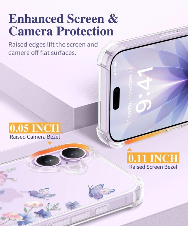 Alt view image 6 of 7 - for iPhone 17 Case Floral Clear Slim Women | Non-Yellowing, Screen Protector+Full Camera Protection, Shockproof Protective Case for iPhone 17 6.3", Bloomwing/Blue