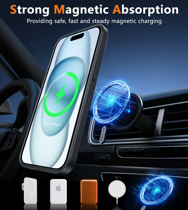 Alt view image 4 of 7 - for iPhone 15/14/13 Case, Fit for Magsafe, Translucent Matte Back | Magnetic Phone Cases, 14FT Military Grade Drop Protection, Shockproof Bumper, Slim Protective Cover, Black