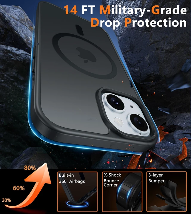 Alt view image 6 of 7 - for iPhone 15/14/13 Case, Fit for Magsafe, Translucent Matte Back | Magnetic Phone Cases, 14FT Military Grade Drop Protection, Shockproof Bumper, Slim Protective Cover, Black