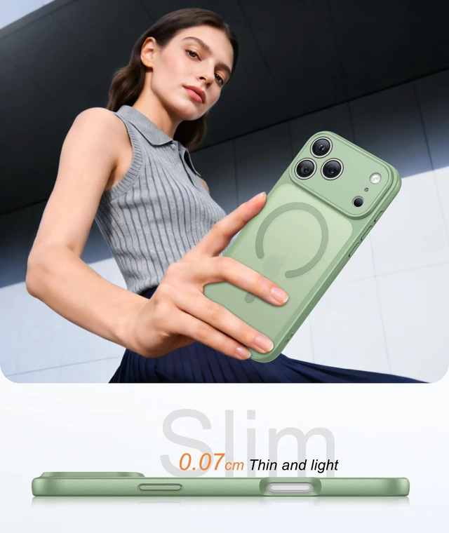 Alt view image 7 of 7 - for iPhone 18 Pro-Max Case: iPhone 17 Pro Max Light Green Cover | Fit for MagSafe, Translucent Slim Matte Magnetic Shockproof Protective Cases, Military Grade Drop Protection Screen Protector