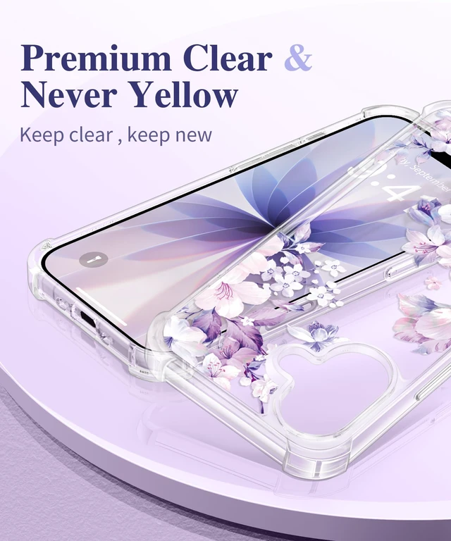 Alt view image 3 of 7 - for iPhone 17 Case Floral Clear Slim Women | Non-Yellowing, Screen Protector+Full Camera Protection, Shockproof Protective Case for iPhone 17 6.3", Foliolosa/Purple