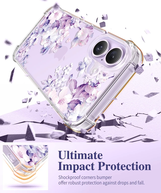 Alt view image 4 of 7 - for iPhone 17 Case Floral Clear Slim Women | Non-Yellowing, Screen Protector+Full Camera Protection, Shockproof Protective Case for iPhone 17 6.3", Foliolosa/Purple