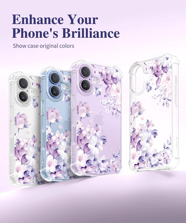 Alt view image 5 of 7 - for iPhone 17 Case Floral Clear Slim Women | Non-Yellowing, Screen Protector+Full Camera Protection, Shockproof Protective Case for iPhone 17 6.3", Foliolosa/Purple