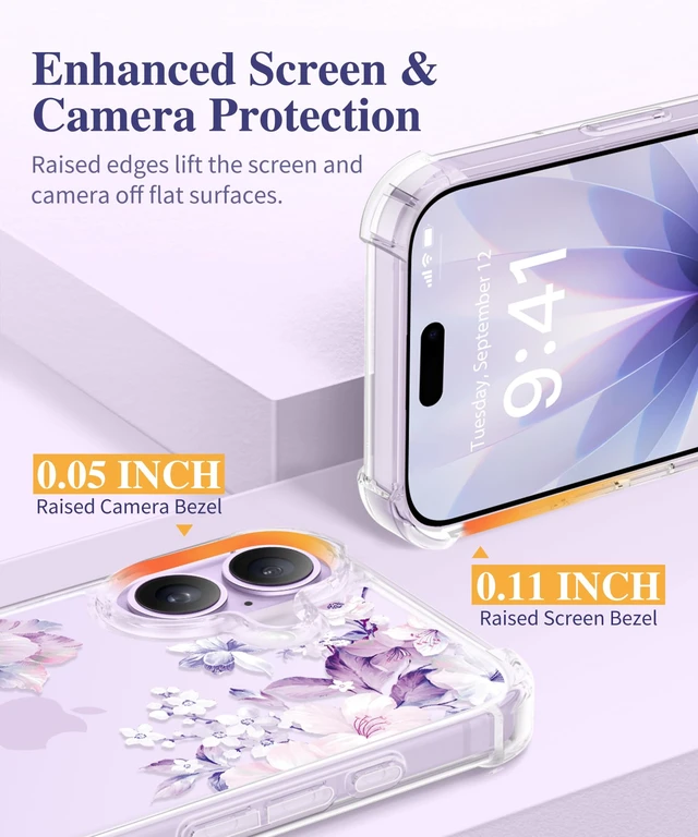 Alt view image 6 of 7 - for iPhone 17 Case Floral Clear Slim Women | Non-Yellowing, Screen Protector+Full Camera Protection, Shockproof Protective Case for iPhone 17 6.3", Foliolosa/Purple