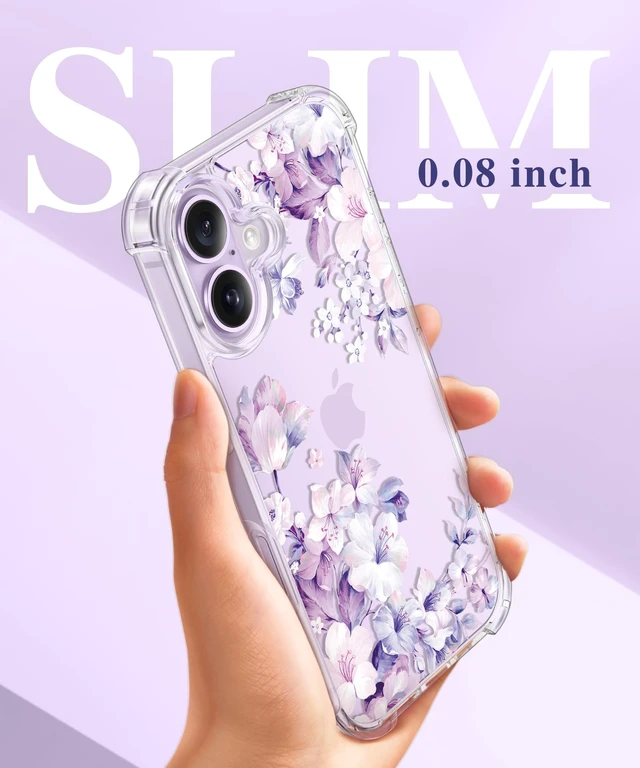 Alt view image 7 of 7 - for iPhone 17 Case Floral Clear Slim Women | Non-Yellowing, Screen Protector+Full Camera Protection, Shockproof Protective Case for iPhone 17 6.3", Foliolosa/Purple