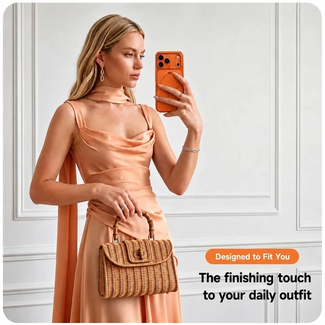 Alt view image 3 of 7 - Glossy Orange 360 Spin Magnetic Stand for iPhone 17 Pro Max Case | Fit for MagSafe, 17FT Military Protection, Slim Hand-Polished Frame Titanium Alloy Sturdy Stand 6.9", Glossy Cosmic Orange
