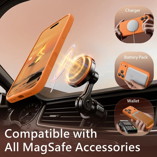 Alt view image 5 of 7 - Magnetic for iPhone 17 Pro Max Case, 6.9", Orange | Compatible with MagSafe, Integrated Silicone Camera Control Button, Camera Protection, Anti-Scratch Soft Microfiber Lining
