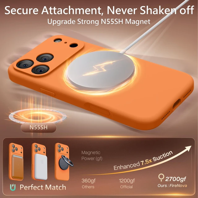 Alt view image 6 of 7 - Magnetic for iPhone 17 Pro Max Case, 6.9", Orange | Compatible with MagSafe, Integrated Silicone Camera Control Button, Camera Protection, Anti-Scratch Soft Microfiber Lining
