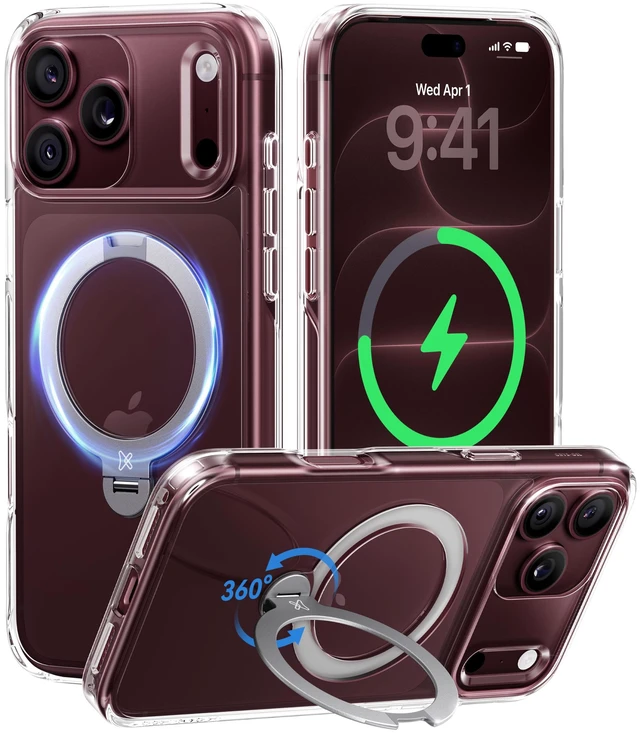 Main image of Clear 360 Spin Magnetic Stand for iPhone 18 Pro Max Case | 18 Pro Max, Fit for MagSafe,18FT Drop Protection, Titanium Alloy Sturdy Case 6.9, Hands-Free Viewing, Office Meeting, Travel