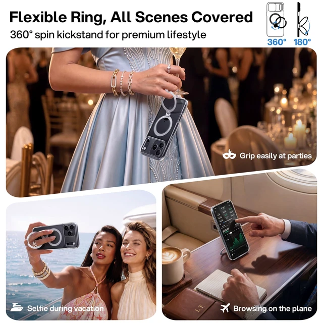 Alt view image 3 of 7 - Clear 360 Spin Magnetic Stand for iPhone 18 Pro Max Case | 18 Pro Max, Fit for MagSafe,18FT Drop Protection, Titanium Alloy Sturdy Case 6.9, Hands-Free Viewing, Office Meeting, Travel