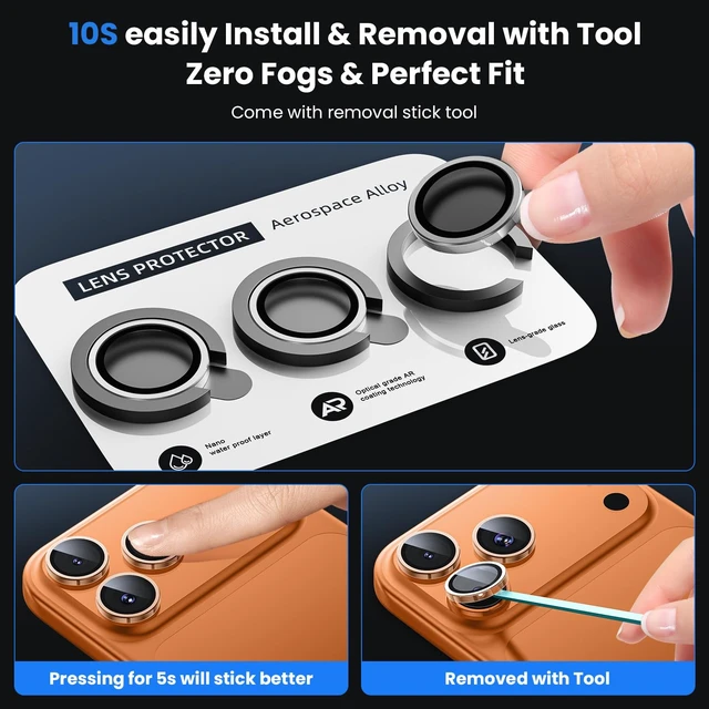 Alt view image 6 of 6 - for iPhone 17 Pro/iPhone 17 Pro Max Camera Lens Protector | Original Shooting Mode, Individual Metal Cover Film, Shatterproof HD Tempered Glass Camera Screen Protector, Clear