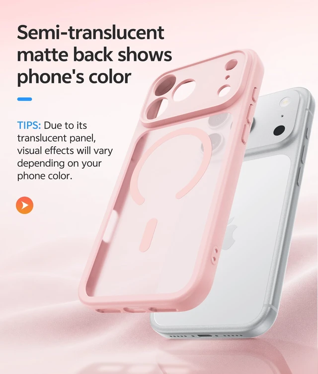 Alt view image 5 of 7 - for iPhone 18 Pro Max Case/iPhone 17 Pro Max Case, Screen Protector | Fit for Magsafe, Camera Protection, Translucent Matte, 14FT Military Grade Drop Proof, Shockproof Phone Cover, Light Pink