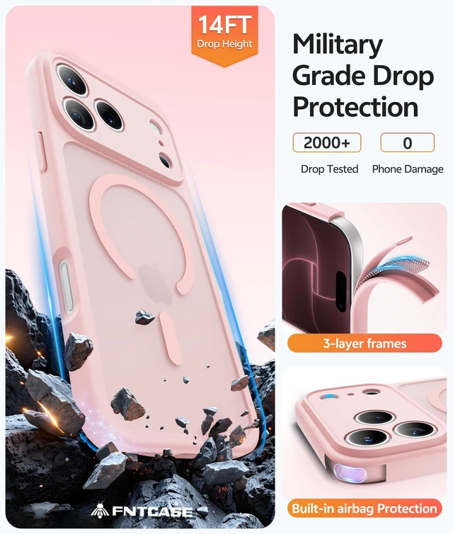 Alt view image 6 of 7 - for iPhone 18 Pro Max Case/iPhone 17 Pro Max Case, Screen Protector | Fit for Magsafe, Camera Protection, Translucent Matte, 14FT Military Grade Drop Proof, Shockproof Phone Cover, Light Pink