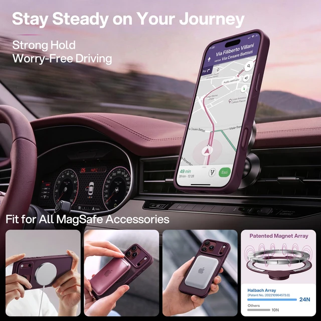 Alt view image 4 of 7 - Burgundy for iPhone 18 Pro Case with 360 Spin Magnetic Stand | Fit for MagSafe, Patented Stand, Drop Protection, Shockproof Ring Holder Matte 18 Pro Case 6.3'', Hands-Free Viewing, Travel