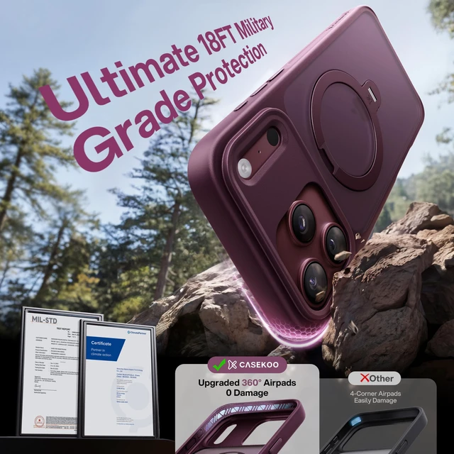 Alt view image 5 of 7 - Burgundy for iPhone 18 Pro Case with 360 Spin Magnetic Stand | Fit for MagSafe, Patented Stand, Drop Protection, Shockproof Ring Holder Matte 18 Pro Case 6.3'', Hands-Free Viewing, Travel