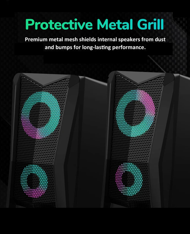 Alt view image 4 of 7 - PC Speakers for Desktop, 2.0 Channel Touch Control Volume Light | USB powered, 3.5mm AUX plug and play for PC, laptop, monitor;2 cables, up to 78 in, RGB lighting , front volume knob