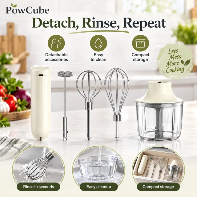Alt view image 6 of 6 - Cordless Hand Mixer, 4-in-1 Handheld Electric Mixer with Electric Whisk Frother & 10 oz Mini Food Chopper, USB-C Rechargeable 4-Speed Hand Mixer for Eggs, Cream, Coffee & Small-Batch Prep