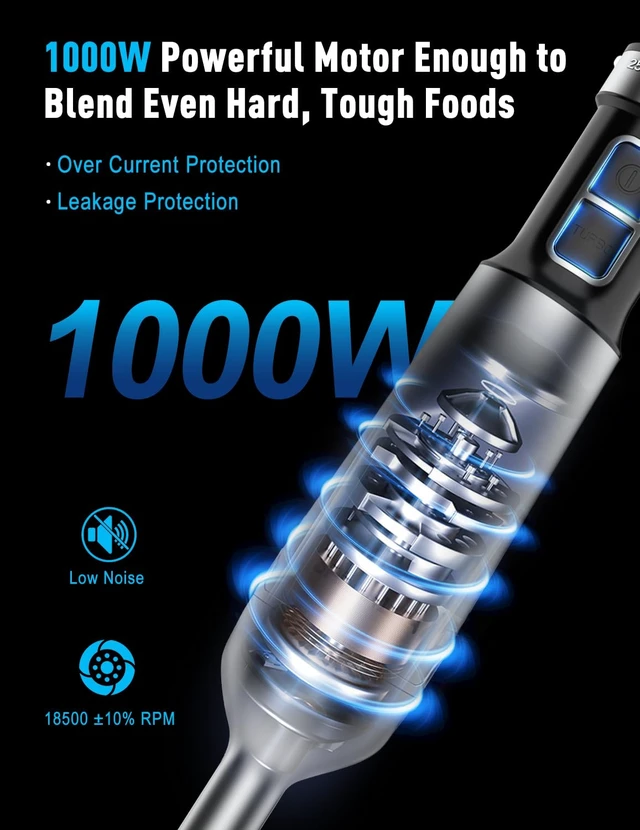 Alt view image 2 of 7 - 1000W Powerful Immersion Blender handheld, 2026 New Update Hand Blender with 25-Speed, Scratch-Resistant Corded Hand Mixer with Heavy-Duty Copper Brushless Motor and Gift Box