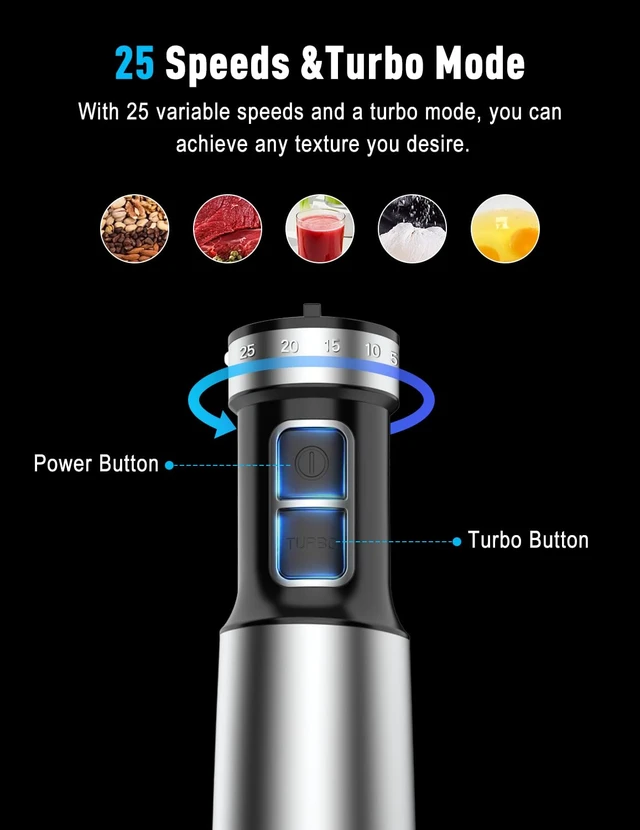 Alt view image 3 of 7 - 1000W Powerful Immersion Blender handheld, 2026 New Update Hand Blender with 25-Speed, Scratch-Resistant Corded Hand Mixer with Heavy-Duty Copper Brushless Motor and Gift Box