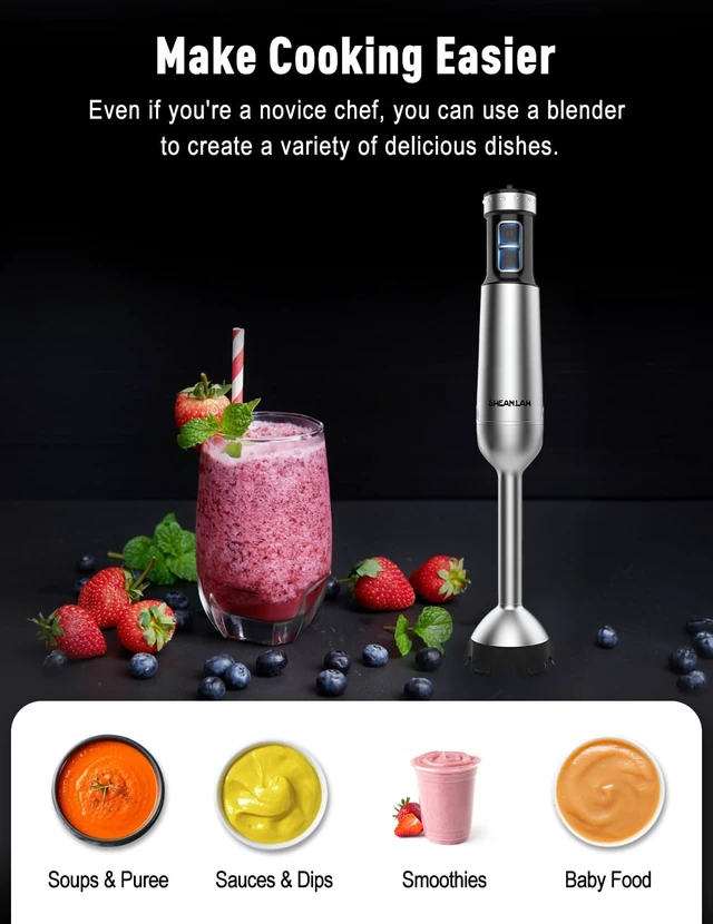 Alt view image 4 of 7 - 1000W Powerful Immersion Blender handheld, 2026 New Update Hand Blender with 25-Speed, Scratch-Resistant Corded Hand Mixer with Heavy-Duty Copper Brushless Motor and Gift Box