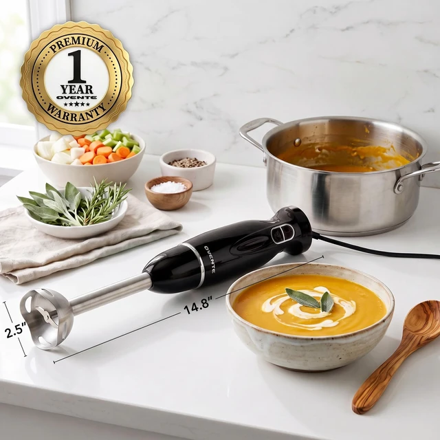 Alt view image 5 of 7 - Electric Corded Hand Blender, 300W with 2 Mixing Speeds Black HS560B | Handheld Immersion Stick Mixer with Stainless Steel Blades for Smoothies, Purees & Baby Food