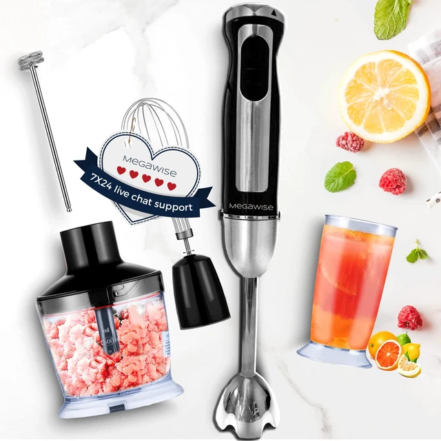 Alt view image 2 of 7 - 3-in-1 Immersion Hand Blender, Powerful MOTOR 12-Speed Stick Blender with Sturdy Titanium Plated Stainless Steel Blades