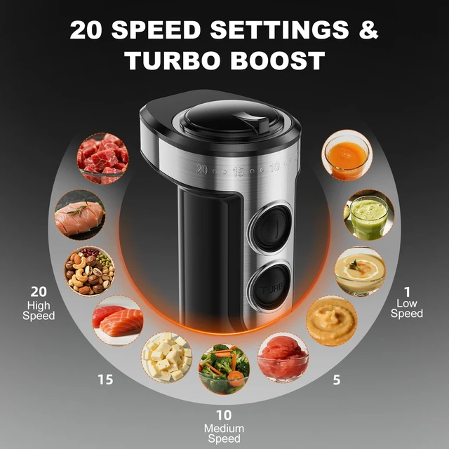Alt view image 3 of 7 - Immersion Blender Handheld 1200W, 20-speeds, 5-in-1 Handheld Mixer | Mining Beaker,Chopper,Whisk, Frother and Stick Blender Suitable for Kitchen, Protein Shakes and Baby Food - Silver