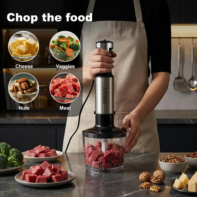 Alt view image 5 of 7 - Immersion Blender Handheld 1200W, 20-speeds, 5-in-1 Handheld Mixer | Mining Beaker,Chopper,Whisk, Frother and Stick Blender Suitable for Kitchen, Protein Shakes and Baby Food - Silver