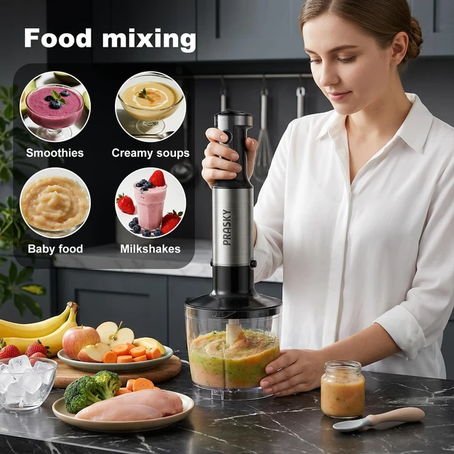 Alt view image 6 of 7 - Immersion Blender Handheld 1200W, 20-speeds, 5-in-1 Handheld Mixer | Mining Beaker,Chopper,Whisk, Frother and Stick Blender Suitable for Kitchen, Protein Shakes and Baby Food - Silver