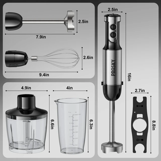 Alt view image 7 of 7 - Immersion Blender Handheld 1200W, 20-speeds, 5-in-1 Handheld Mixer | Mining Beaker,Chopper,Whisk, Frother and Stick Blender Suitable for Kitchen, Protein Shakes and Baby Food - Silver