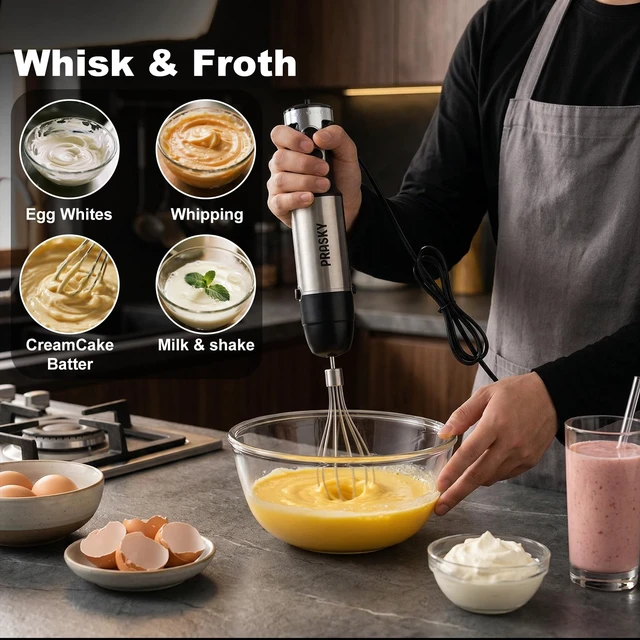 Alt view image 4 of 7 - Immersion Blender Handheld 1200W, 20-speeds, 5-in-1 Handheld Mixer | Mining Beaker,Chopper,Whisk, Frother and Stick Blender Suitable for Kitchen, Protein Shakes and Baby Food - Silver