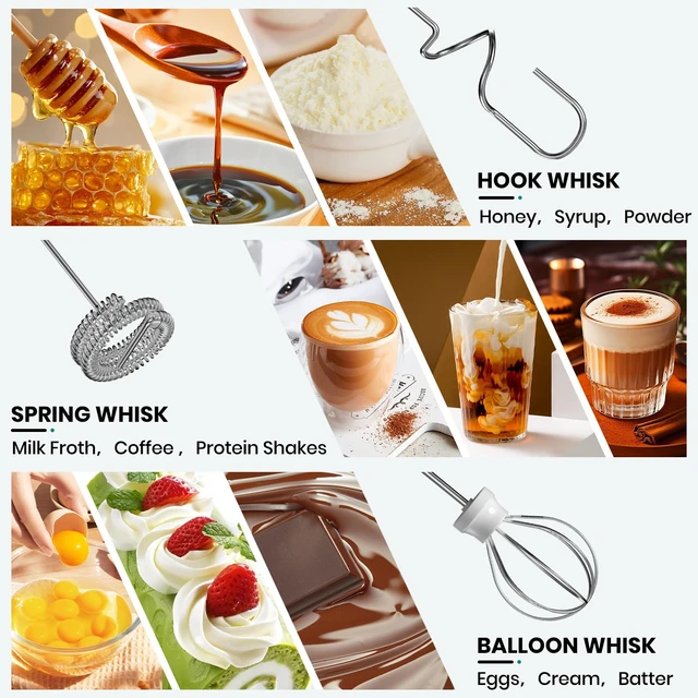 Alt view image 3 of 7 - Milk Frother Handheld Rechargeable, Frother Wand Drink Mixer Electric Whisk for Coffee, Detachable With 3 Stainless Whisks, Hand Mixer for Lattes, Cappuccino, Matcha, Egg, No Stand, Silver