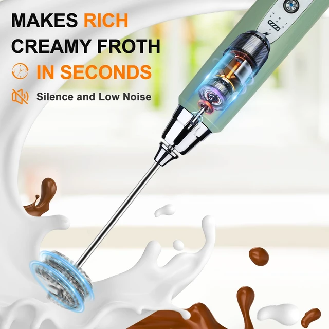 Alt view image 6 of 7 - Handheld Milk Frother Wand for Coffee, Rechargeable Electric Whisk | Drink Mixer Wand Coffee Frother Handheld With 3 Heads 3 Speeds For Latte, Cappuccino, Hot Chocolate, Egg, No Stand, Granite