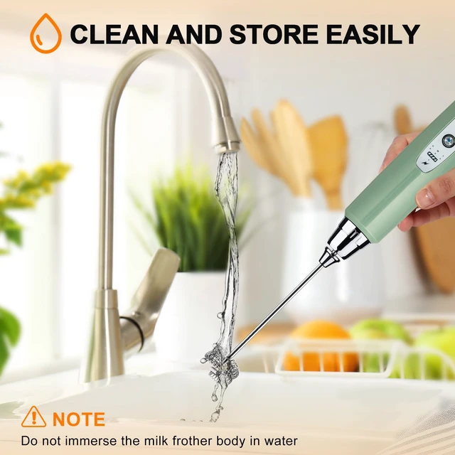 Alt view image 7 of 7 - Handheld Milk Frother Wand for Coffee, Rechargeable Electric Whisk | Drink Mixer Wand Coffee Frother Handheld With 3 Heads 3 Speeds For Latte, Cappuccino, Hot Chocolate, Egg, No Stand, Granite