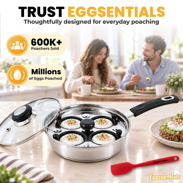 Alt view image 2 of 7 - Egg Poacher - Poached Egg Maker, Stainless Steel Egg Poaching Pan, Poached Eggs Cooker Food Grade Safe PFOA Free with Spatula.