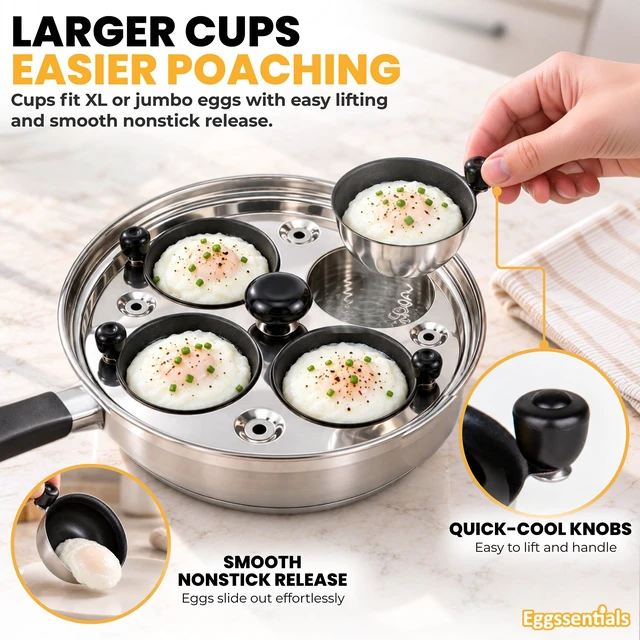 Alt view image 5 of 7 - Egg Poacher - Poached Egg Maker, Stainless Steel Egg Poaching Pan, Poached Eggs Cooker Food Grade Safe PFOA Free with Spatula.