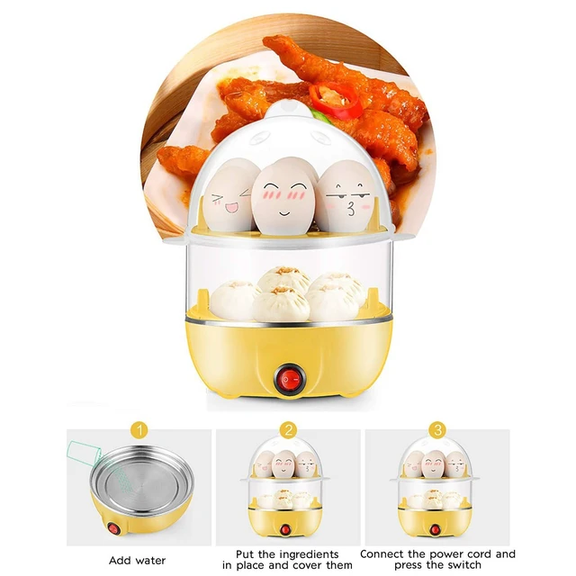 Alt view image 3 of 7 - 14-Egg 2 Tiers Electric Egg Cooker for Hard Boiled Eggs Egg Steamer Yellow | 2 Layers Hard Boiled Egg Cooker with Auto Shut-Off, Egg Boiler Machine Kitchen Essentials Gift for Women Men Cool Stuff