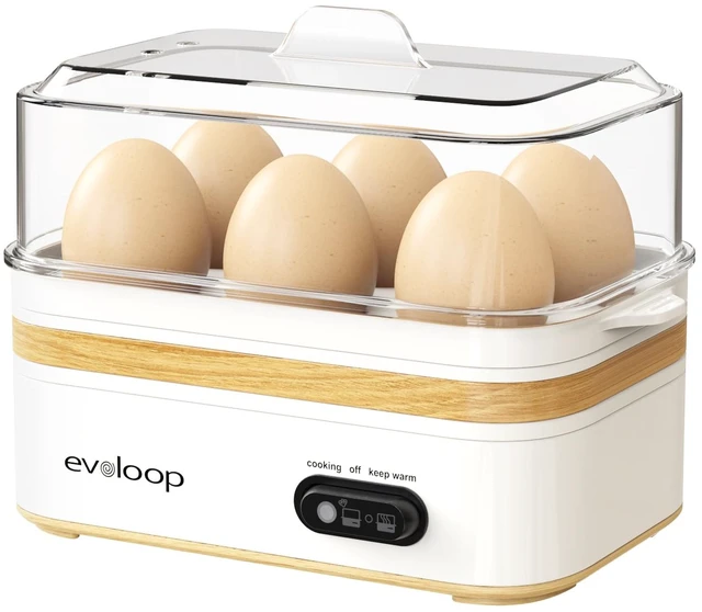 Main image of Rapid Egg Cooker Electric 6 Eggs Capacity, Soft, Medium, Hard Boiled, Poacher, Omelet Maker Egg Poacher With Auto Shut-Off, BPA Free-White