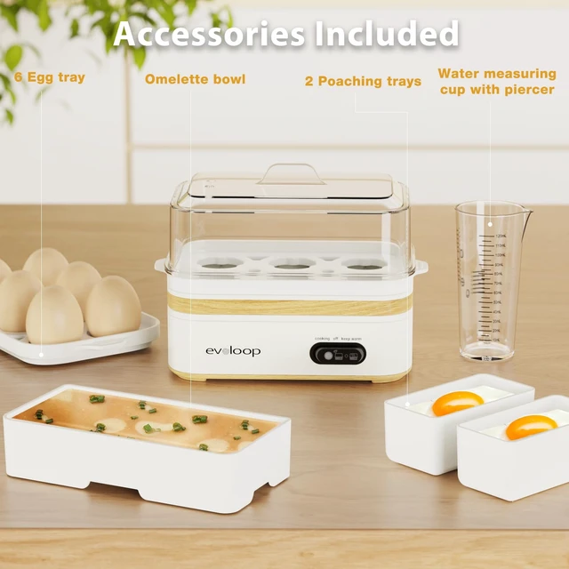 Alt view image 5 of 7 - Rapid Egg Cooker Electric 6 Eggs Capacity, Soft, Medium, Hard Boiled, Poacher, Omelet Maker Egg Poacher With Auto Shut-Off, BPA Free-White