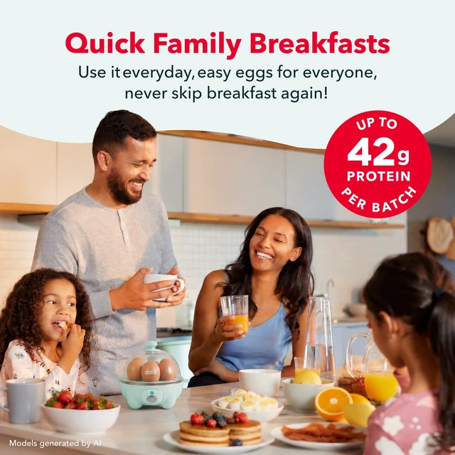 Alt view image 3 of 7 - Rapid Egg Cooker, 7 Eggs, Hard Boiled, Poached & Omelettes, Aqua | Electric Egg Poacher, Boiler, Steamer & Omelette Maker, Soft, Medium or Scrambled Eggs, Auto Shut-Off, BPA-Free