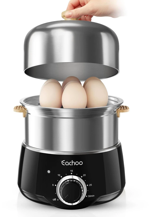 Main image of Hard Boiled Egg Cooker, 14-Egg Stainless Steel Egg Boiler | Egg Steamer w/ 30-Min Timer, Auto Shut Off & Dishwasher Safe, Compact Electric Vegetable Steamer for Cooking, Black
