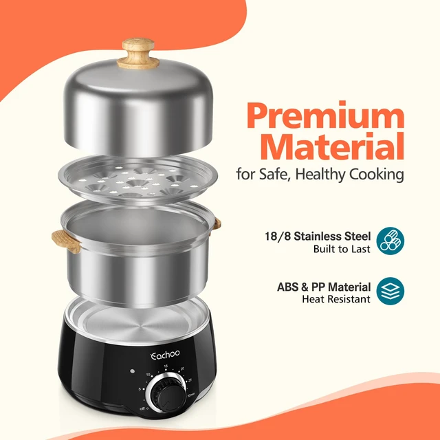 Alt view image 2 of 7 - Hard Boiled Egg Cooker, 14-Egg Stainless Steel Egg Boiler | Egg Steamer w/ 30-Min Timer, Auto Shut Off & Dishwasher Safe, Compact Electric Vegetable Steamer for Cooking, Black