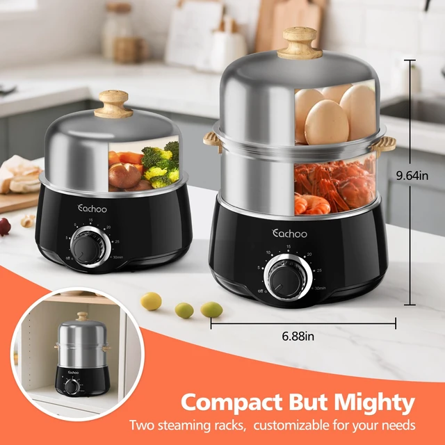 Alt view image 6 of 7 - Hard Boiled Egg Cooker, 14-Egg Stainless Steel Egg Boiler | Egg Steamer w/ 30-Min Timer, Auto Shut Off & Dishwasher Safe, Compact Electric Vegetable Steamer for Cooking, Black